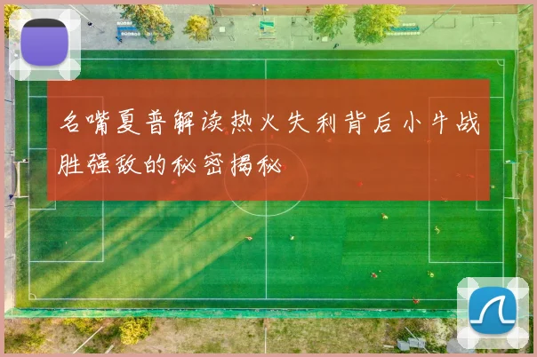 名嘴夏普解读热火失利背后小牛战胜强敌的秘密揭秘